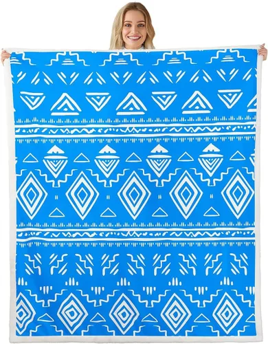Miniatura 30 de Manta Decorativa Tribal Boho Azteca para Hombres y Mujeres, Manta de Vellón Étnica Bohemia Negro y Blanco de 50"X60", Manta Sherpa del Suroeste