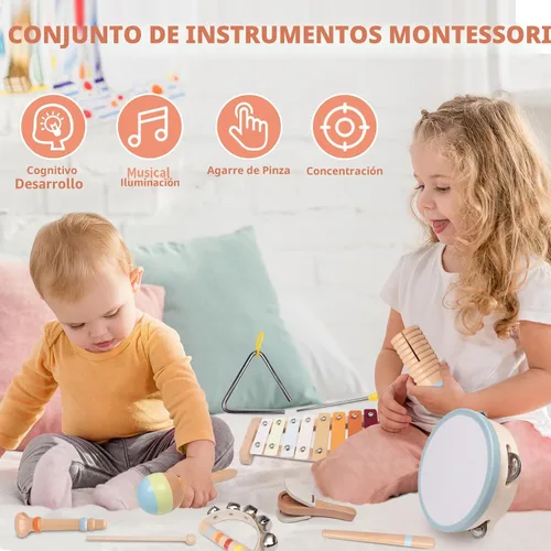 Miniatura 2 de Juego de instrumentos musicales para bebés, juguetes musicales Montessori de madera para bebés de 18 meses, instrumentos de percusión para niños