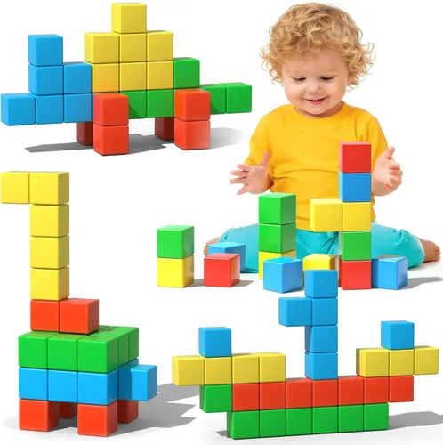 Miniatura 10 de Bloques magnéticos grandes de viaje, 20 bloques de construcción de 1.42 pulgadas para niños pequeños de 3 a 5 años, cubos magnéticos para niños