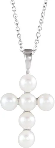 Collar con colgante de cruz de perlas cultivadas de agua dulce ajustable de 406 a 180in 0866in x 0472in