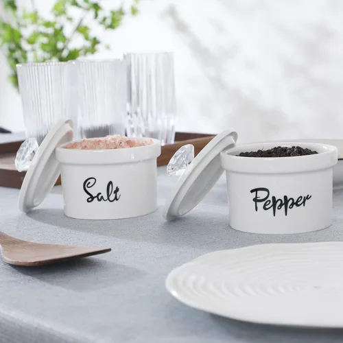 Miniatura 7 de Tazones de sal y pimienta con tapa de cristal, recipiente de sal y pimienta de cerámica de 12.5 onzas para encimera, decoración de cocina de granja