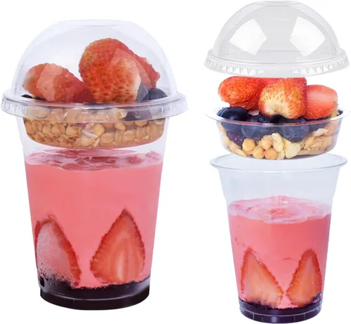 Miniatura 10 de Vasos de plástico transparente de 12 onzas con tapas de cúpula, tazas de postre con tapas (25 juegos), vasos desechables para fiestas de PET