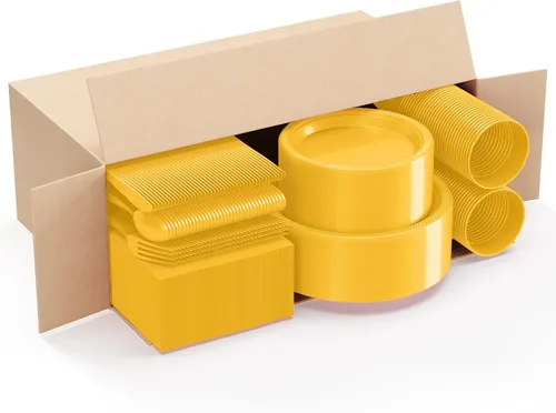 Miniatura 3 de 350 Piezas Platos de Plástico Amarillos Para Fiestas, Juego de Platos Desechables Amarillos, 50 de Cada Juego de Platos de Cena de 9", Plato