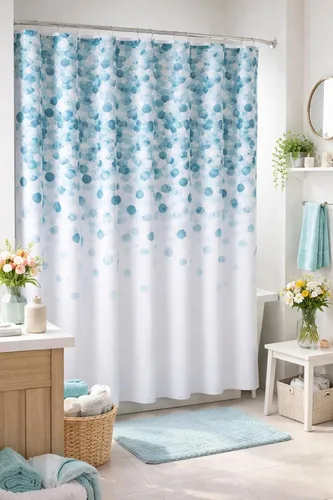 Miniatura 4 de Serafina Home Cortina de ducha de tela moderna azul mineral verde azulado para baño: patrón de salpicaduras de agua en cascada de turquesa