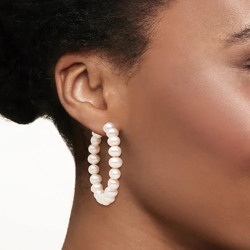 Miniatura 2 de Ross-Simons Pendientes de aro de perlas cultivadas de 6 a 0.276in en oro amarillo de 14 quilates, Perla, no conocido