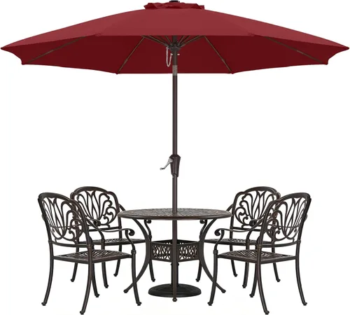 ABCCANOPY Sombrilla de patio de 10 pies, sombrilla de mesa impermeable para exteriores, con botón de inclinación y manivela, 8 varillas de Borgoña