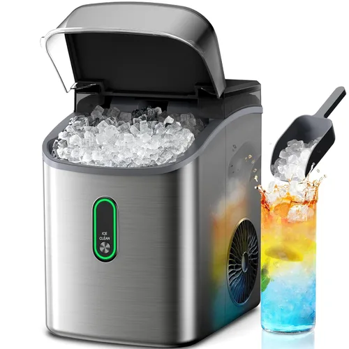 Miniatura 9 de Silonn Nugget Máquinas de Hielo para Encimera, Temporizador Máquina de Hielo de Guijarros con Hielo Suave Masticable, Máquina de Hielo de 44 libras