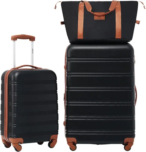 Miniatura 455 de Merax Juegos de equipaje de mano en maleta aprobada por aerolíneas, estuche rígido con ruedas giratorias expandibles, Negro