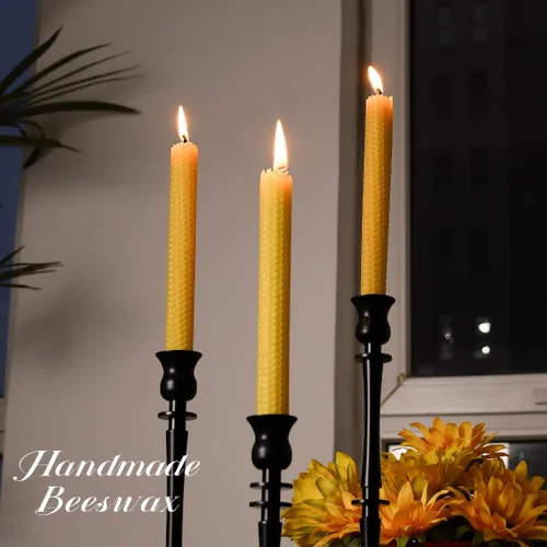 Miniatura 4 de Paquete de 4 velas cónicas de cera de abeja enrolladas a mano, sin humo, sin goteo, orgánicas, sin aroma, 8 pulgadas en amarillo natural