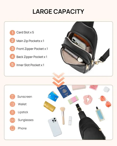 Miniatura 66 de Telena Riñonera pequeña para mujer, de cuero, cangureras, bolsa de pecho para mujer