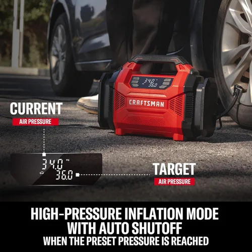 Miniatura 4 de CRAFTSMAN Inflador de neumáticos de doble potencia, compresor de aire portátil, enchufe de automóvil de 12 V CC y uso doméstico de 120 V CA, hasta