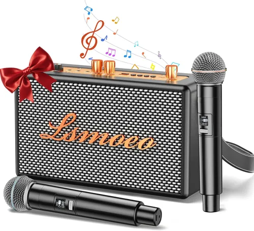 Máquina de karaoke para adultos, 2 micrófonos inalámbricos para altavoz de karaoke, micrófono portátil y soporte de altavoz, expansión de micrófono