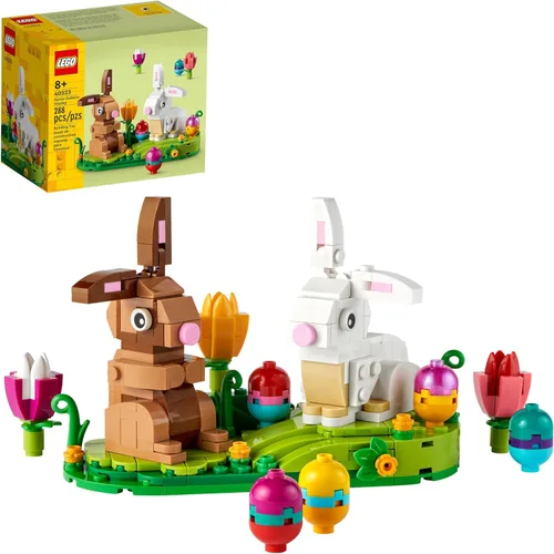 LEGO Easter Rabbits Display 40523 - Juego de juguetes de construcción, incluye coloridos huevos de Pascua y tulipanes, decoraciones de Pascua