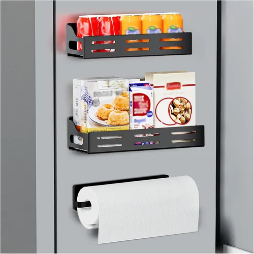 Paquete de 3 estantes magnéticos para especias para refrigerador con soporte para toallas de papel, organizador magnético para refrigerador, estante