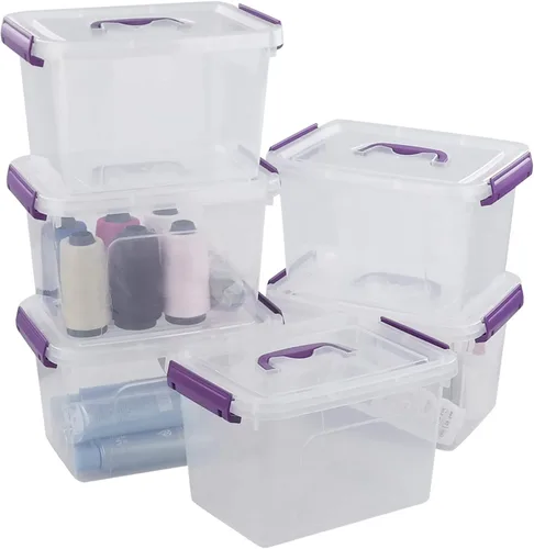 Miniatura 7 de Contenedor de plástico transparente con tapa, caja de cierre de 6 cuartos de galón con mango morado, 6 paquetes