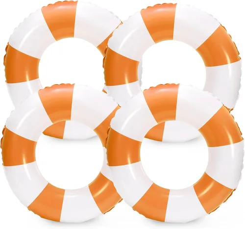 Miniatura 9 de Whaline Flotador inflable de natación de 4 piezas, anillo de natación a rayas, divertido estampado para piscina, tumbona, tubo para verano, Azul