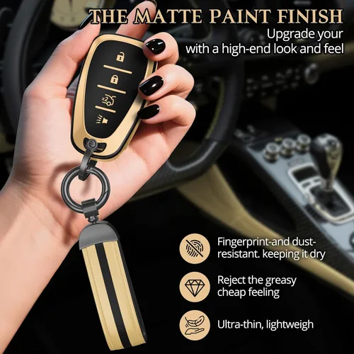 Miniatura 5 de Para accesorios de funda de llavero Chevy, material de TPU mate, con un bonito llavero de cuero, para Equinox Malibu Camaro Cruze Blazer Traverse