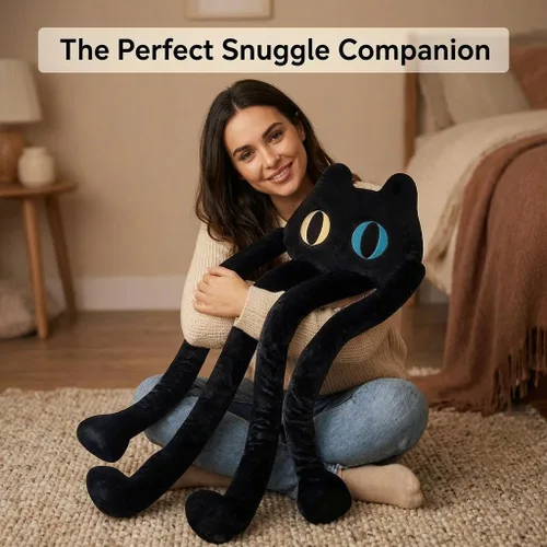 Miniatura 2 de vitegaw Almohada larga de felpa con diseño de gato negro de 39 pulgadas, lindos animales de peluche Kawaii suaves, juguetes de peluche grandes