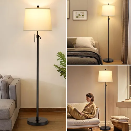 Miniatura 7 de JUNNAI Lámparas de pie negras para sala de estar, lámpara de pie de altura ajustable, lámparas modernas de poste alto para dormitorio y oficina