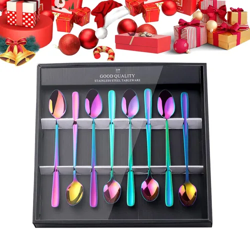 Miniatura 11 de YDware - Juego de cucharas de té helado de mango largo, cucharas doradas de cambio gradual de 7.87 pulgadas, cucharas de cóctel de acero inoxidable
