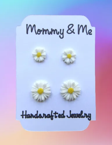 Miniatura 9 de Aretes de margaritas para mamá e hija, joyería de flores a juego para madre e hija