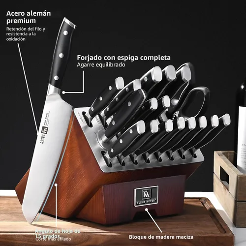 Miniatura 4 de Klaus Meyer Stahl Juego de Bloques de Cuchillos de Acero Alemán Exclusivo de Alto Carbono de 19 Piezas (Negro)