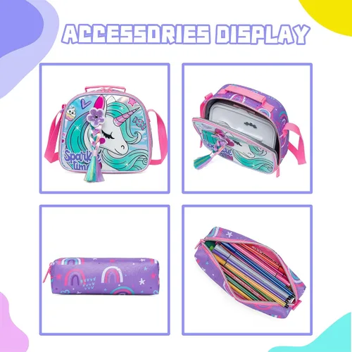 Miniatura 5 de Mochila para niñas de 16 pulgadas, mochilas para niñas para la escuela, mochila de lentejuelas con lonchera para estudiantes de primaria