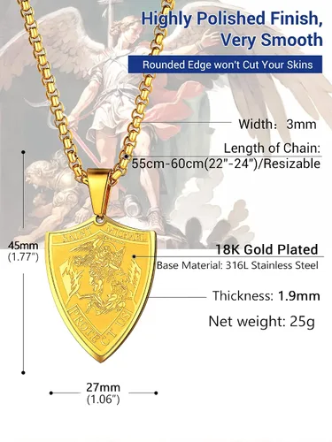 Miniatura 3 de Prosteel. - Collar con dije y cadena de San Miguel Arcángel, joyería religiosa católica.