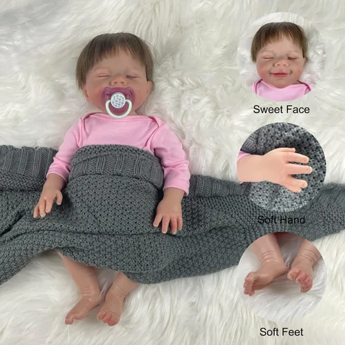 Miniatura 7 de Muñecas Reborn Baby Girl, 18 pulgadas realistas recién nacidas muñecas durmiendo con vinilo de silicona suave de cuerpo completo, muñecas de bebé
