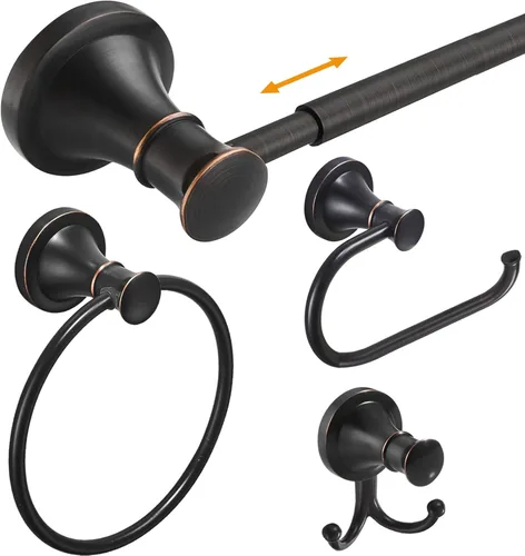 Hoimpro Juego de Accesorios de Baño de Bronce Frotado con Aceite, Conjunto de 4 Piezas de Herrajes de Montaje en Pared con Barra Portatollas Bronce
