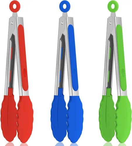 Miniatura 21 de Pinzas de cocina, pinzas de cocina de acero inoxidable con puntas de silicona, pinzas de bloqueo de alta resistencia al calor de 600 ºF para cocinar