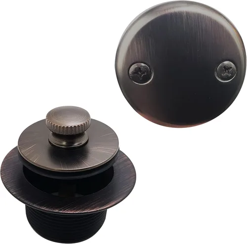 Westbrass D94-2-12A 1-1/2" rosca gruesa Twist & Close - Tapacubería de drenaje de bañera con placa frontal de desbordamiento de dos agujeros, bronce