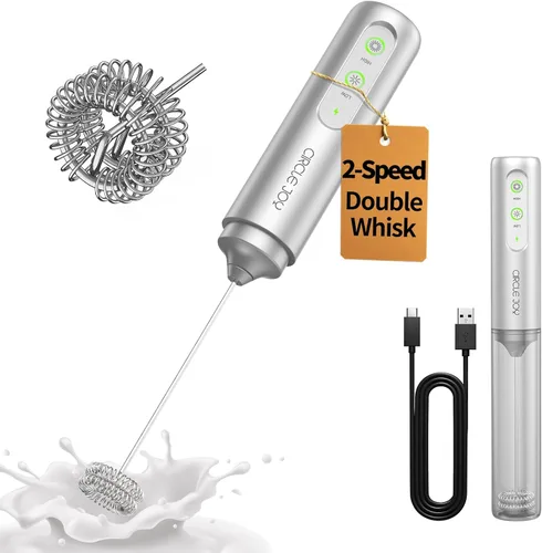 Miniatura 19 de CIRCLE JOY Espumador de leche recargable de mano, cabezal de batidor de doble bobina, espumador de café eléctrico, varilla espumadora de mano