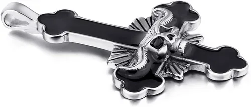 Miniatura 5 de ELFASIO Collar de cruz invertida de acero inoxidable para hombres y mujeres, diseño de cruz del diablo, cadena con colgante de cruz satánica al
