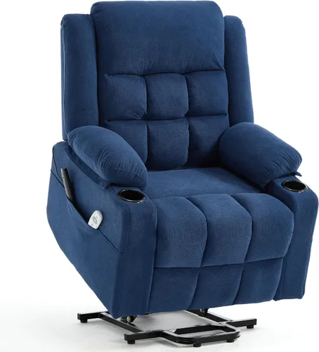 Silla reclinable eléctrica para personas mayores con calor y masaje, sillas reclinables para adultos, reclinables de tela mejorada con puerto de Azul