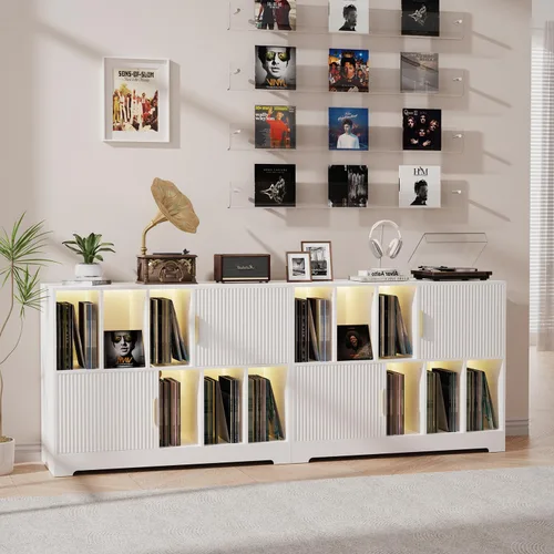 Miniatura 9 de Soporte para tocadiscos de vinilo de alta calidad, soporte para tocadiscos con estantes ajustables, capacidad para más de 250 álbumes, diseño