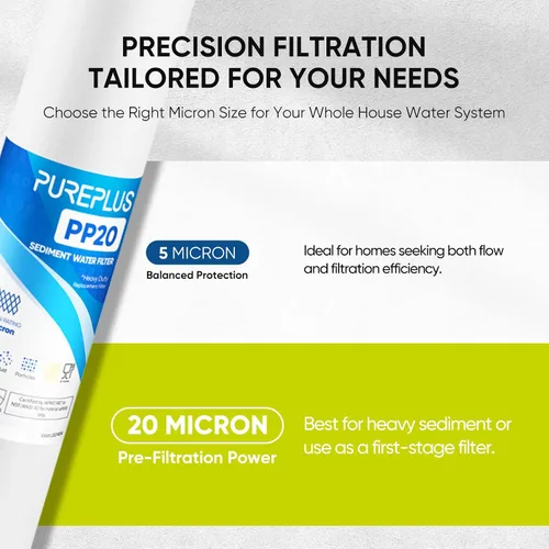 Miniatura 2 de PUREPLUS Filtro de agua para toda la casa de sedimentos de 20 micrones, 20 x 2.5 pulgadas, prefiltración de sedimentos de 20 pulgadas, cartucho