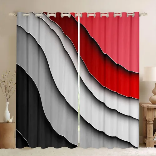 Miniatura 12 de Feelyou Cortinas abstractas degradadas para niños, adolescentes, azul, rojo y negro, cortinas de ventana para dormitorio, sala de estar, decoración