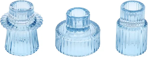 Miniatura 9 de Vixdonos Juego de 3 portavelas de cristal rosa para velas cónicas, velas de pilar y velas de candelita