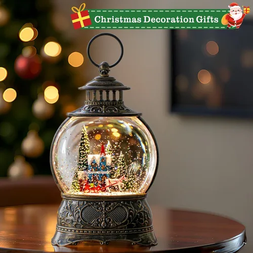 Miniatura 4 de Globos de Nieve de Navidad, Farol de Agua de Navidad con Carruaje e Iglesia Azul, Música y Temporizador de 6 Horas, Faroles Iluminados con Cable