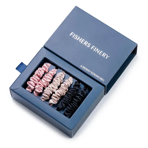 Miniatura 9 de Fishers Finery 25 Momme - Coleteros de seda morera pura, color negro, ligas para el cabello de seda delgada (6 unidades, color negro)
