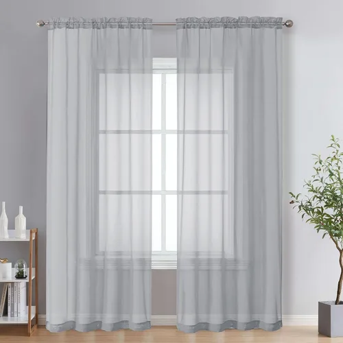 Miniatura 221 de OVZME - Cortinas traslúcidas blancas de 45 pulgadas de largo, 2 paneles, cortinas de gasa con bolsillo para barra para ventanas pequeñas, cada una