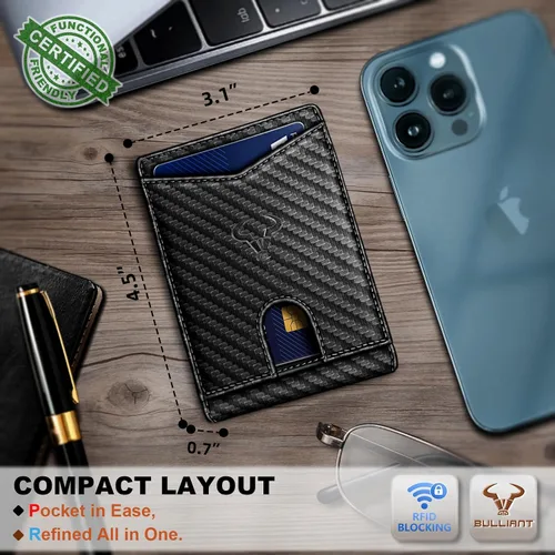 Miniatura 3 de BULLIANT Billetera para hombre, delgada de cuero, bolsillo frontal, tarjetero para regalo, para hombres, 11 ranuras con bloqueo RFID, Minimalista