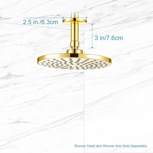 Miniatura 5 de OFFO Brazo de ducha con brida, oro brillante de 3 pulgadas, cabezal de ducha de lluvia de repuesto, brazo recto, montado en techo para cabezal