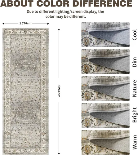 Miniatura 2 de Alfombra de pasillo lavable de 2 x 6 pies - Alfombras de cocina con respaldo antideslizante vintage suave estilo granja, alfombra de entrada