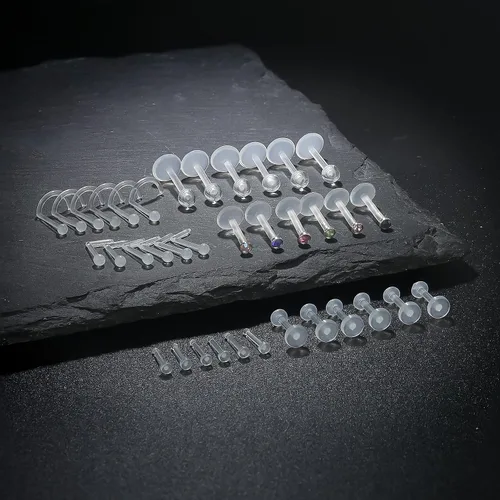 Miniatura 3 de Vsnnsns Piercing para el cuerpo, 14G-20G, acrílico, transparente, para nariz, labio, lengua, ceja, septum, cartílago, tragus, ombligo, ombligo