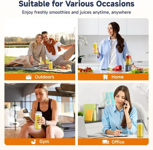 Miniatura 7 de COKUNST Licuadora Portátil de 17 Oz para Batidos y Smoothies, Licuadoras de Smoothies Recargables por USB con 6 Cuchillas, Mini Mezcladora Licuadora