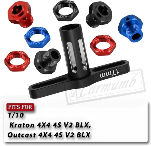 Miniatura 2 de Tuercas de rueda de aluminio de 0.669 in, bujes hexagonales de rueda y llave de rueda para 1/10 Kraton 4X4 4S V2 BLX, Outcast 4X4 4S V2 BLX