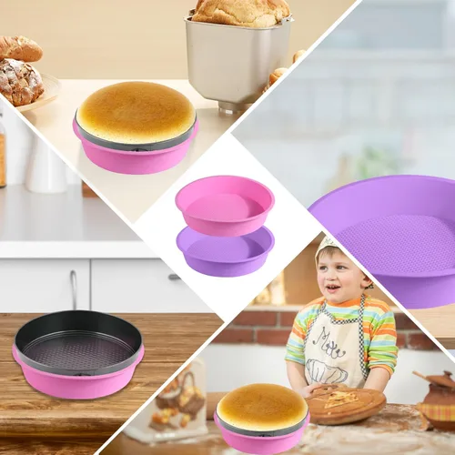 Miniatura 6 de 4 piezas de bandeja de baño de agua para tartas de queso, protector de molde de silicona desmontable con espátula de liberación de pasteles