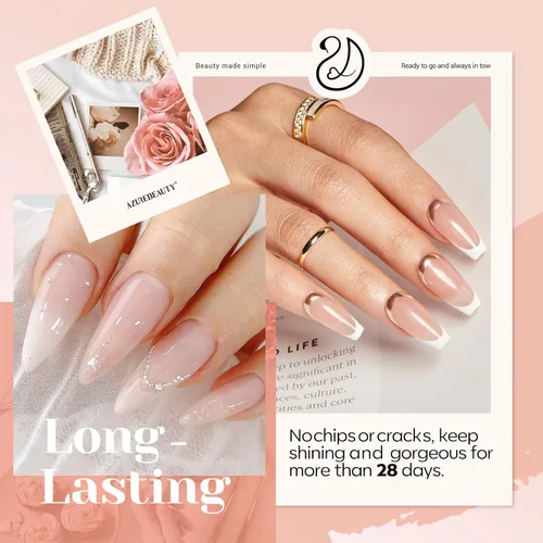 Miniatura 3 de AZUREBEAUTY Kit de uñas en polvo de inmersión, gelatina translúcida blanca lechosa, rosa desnudo, neutro, claro, 8 colores, juego de polvo